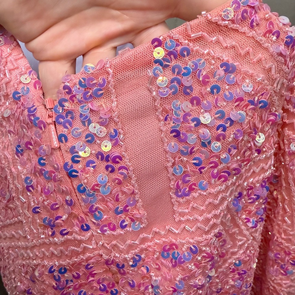 Aleta 777 Sequin Beaded Lace Up Back Mini Dress Bubblegum Pink 10 Prom Cocktail - Picture 16 of 16